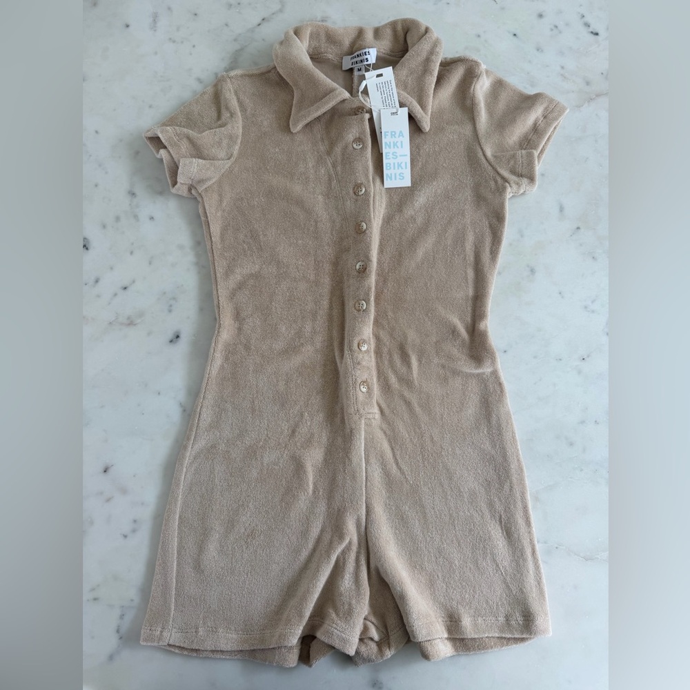 Frankie's Bikinis Rose Terry Romper in Tan - Picture 2 of 3
